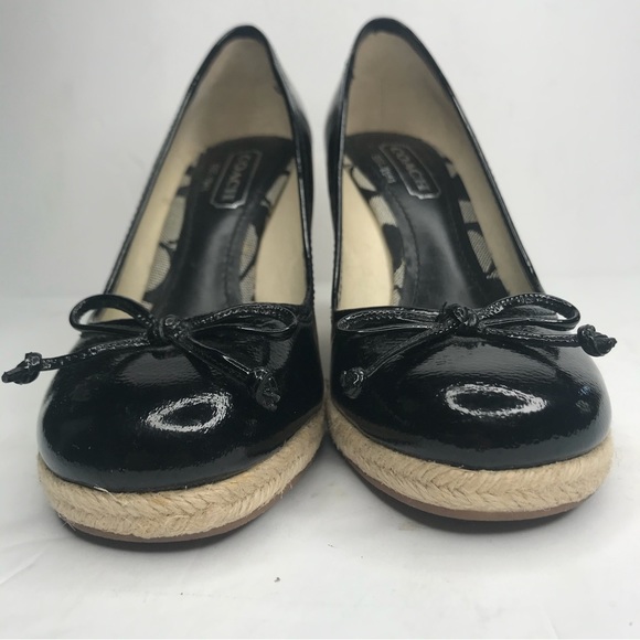 Coach Black Patent Leather Ireland Espadrille Wedge - Picture 5 of 11
